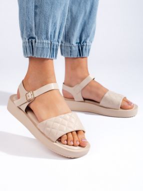 Shelvt Women's beige platform sandals