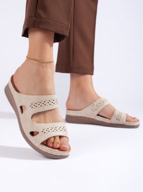 Shelvt Comfortable beige women's flip-flops