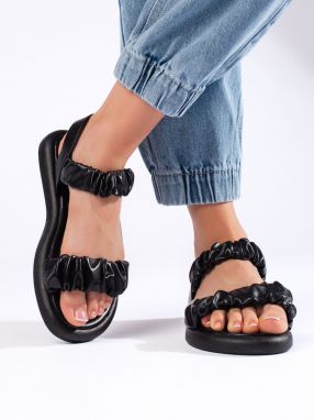 Shelvt Black Comfortable Slip-On Sandals for Women