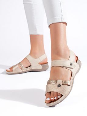 Shelvt Beige women's Velcro sandals
