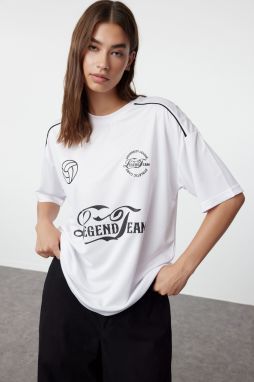 Trendyol White Micro Printed Knitted Sports T-Shirt