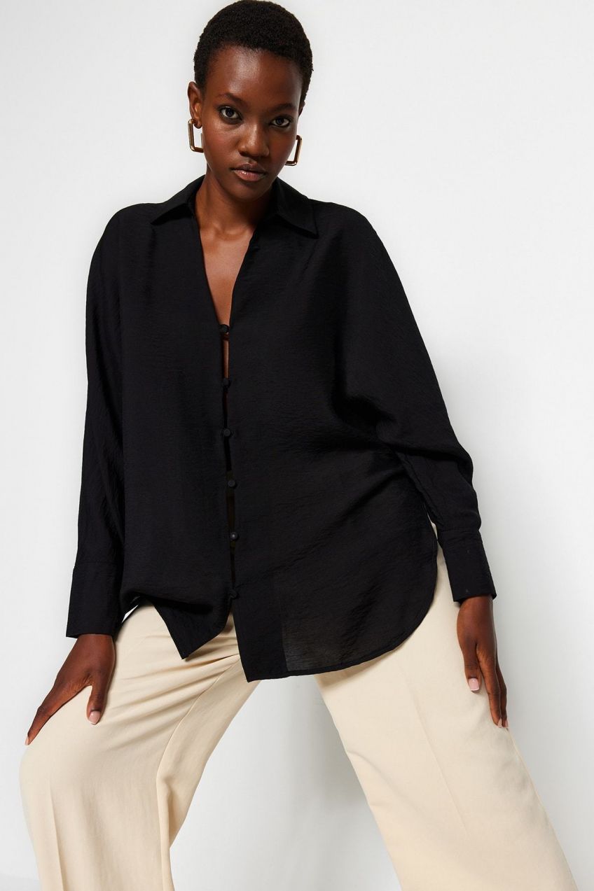 Trendyol Black Oversize/Creature Woven Shirt