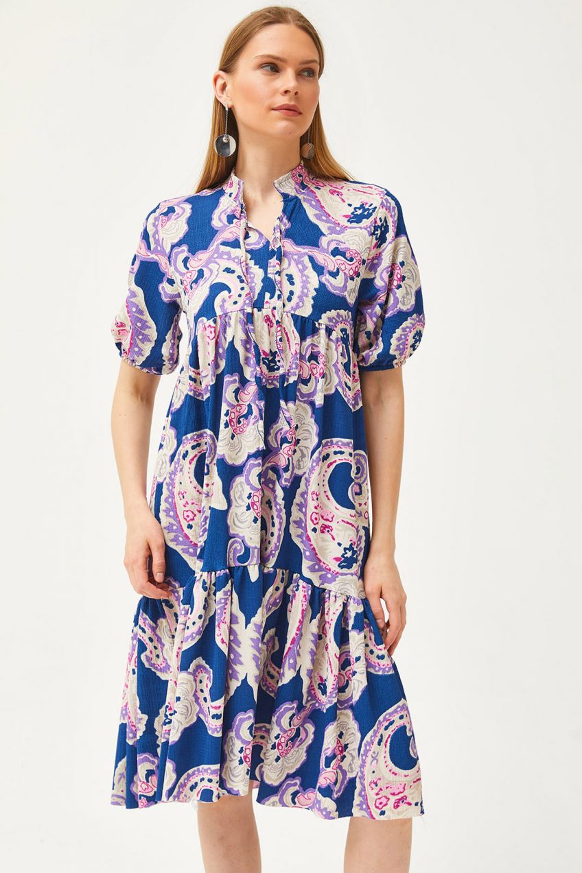 Olalook Women's Indigo Collar Laced Loose Dress