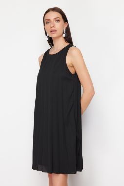 Trendyol Black Pleated A-Line/A-Line Form Lined Flexible Knitted Mini Dress