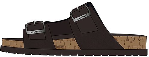Tommy Hilfiger Šľapky - CORK SUEDE BUCKLE SANDAL hnedé