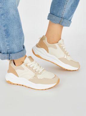 Shelvt Beige women's sports shoes with a thick sole