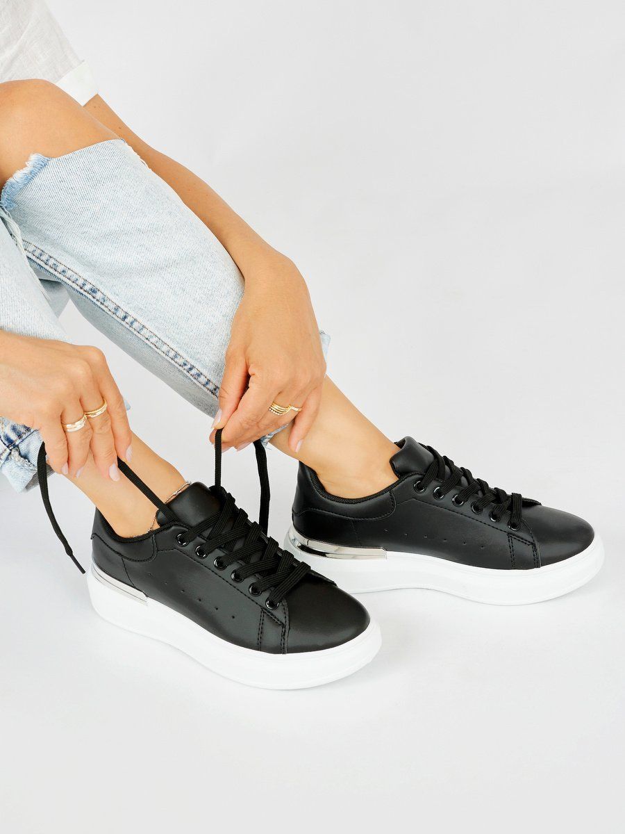 Shelvt Women's black platform sneakers