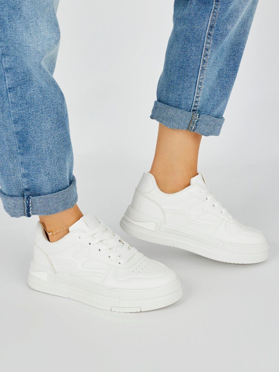 Shelvt White women's platform sneakers