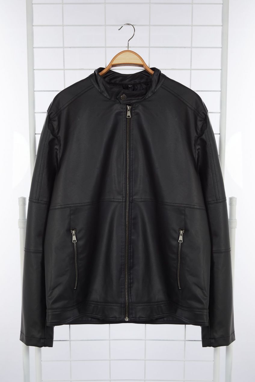 Trendyol Black Regular Fit PU Faux Leather Biker Jacket Coat