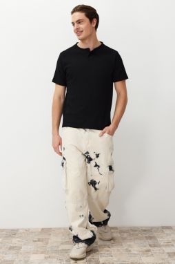 Trendyol Black Relaxed/Casual Cut Plain Short Sleeve Open Collar T-shirt