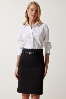 Happiness İstanbul Women's Black Belt Thick Knitted Skirt