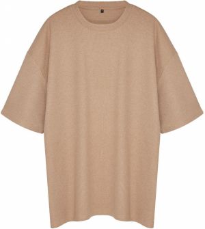 Trendyol Plus Size Camel Oversize/Wide Cut Crew Neck Basic Textured T-shirt