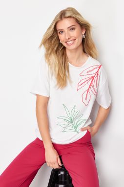 Trendyol White 100% Cotton Printed Crew Neck Short Sleeve Knitted T-Shirt