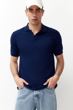 Trendyol Navy Blue Regular/Normal Cut Textured Polo Neck T-Shirt