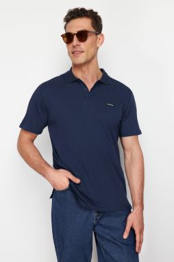 Trendyol Navy Blue Regular Cut Label Appliqued 100% Cotton Polo Neck T-shirt
