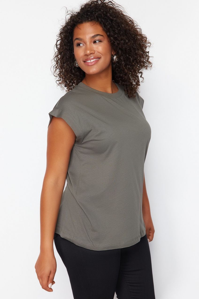 Trendyol Curve Anthracite 100% Cotton More Sustainable Boyfriend Knitted T-shirt