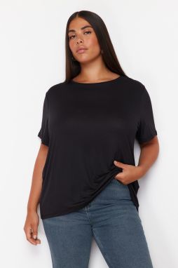 Trendyol Curve Black Basic Crew Neck Knitted Modal Fabric T-Shirt