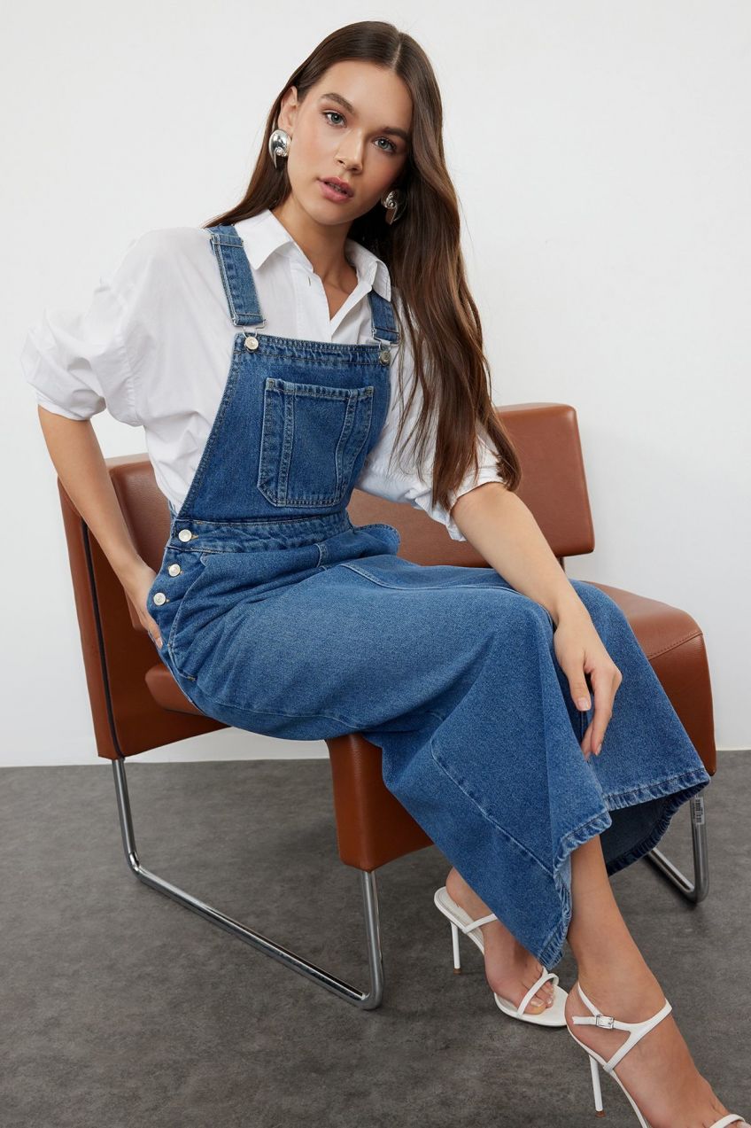 Trendyol Blue Salopet Maxi Denim Dress