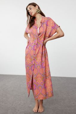 Trendyol Ethnic Patterned Wide Fit Midi Woven Beach Dress