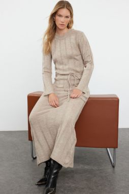 Trendyol Mink Maxi Knitwear Soft Textured Tie-Up Maxi Dress