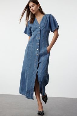 Trendyol Blue Stitch Detailed Midi Denim Dress