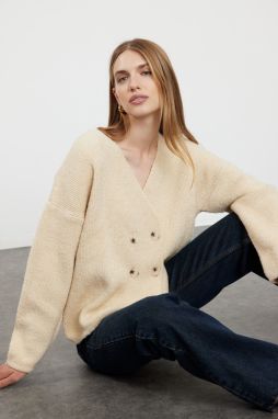 Trendyol Stone Soft Textured Double Breasted Knitwear Cardigan