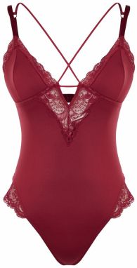 Trendyol Dark Cherry Micro Lace Piping Detailed Rope Strap Snap Knitted Bodysuit