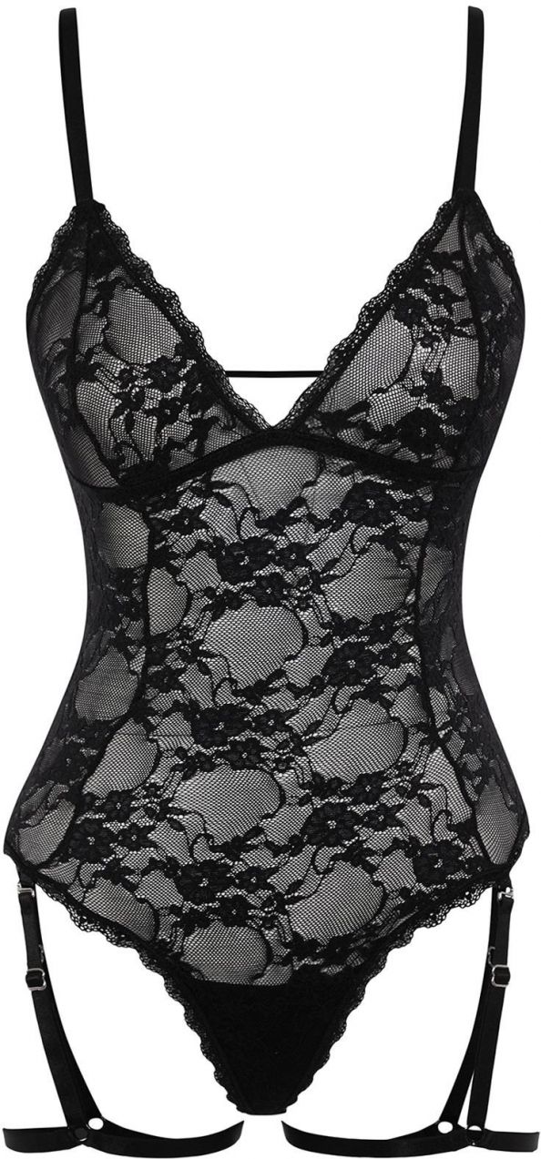 Trendyol Black Lace Removable Garter Openwork/Hole Rope Suspender Snap Knitted Bodysuit