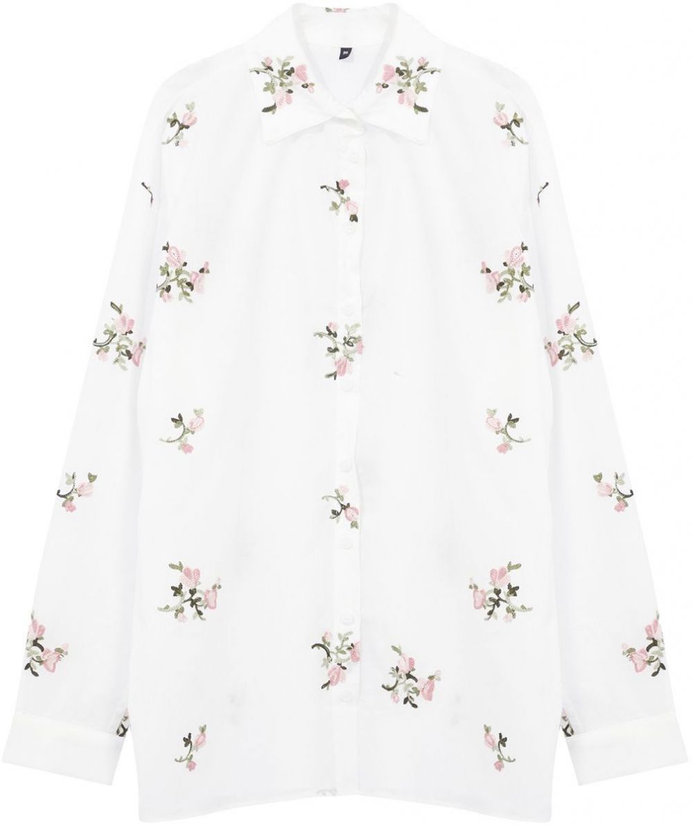Trendyol Ecru Floral Embroidered Woven Shirt