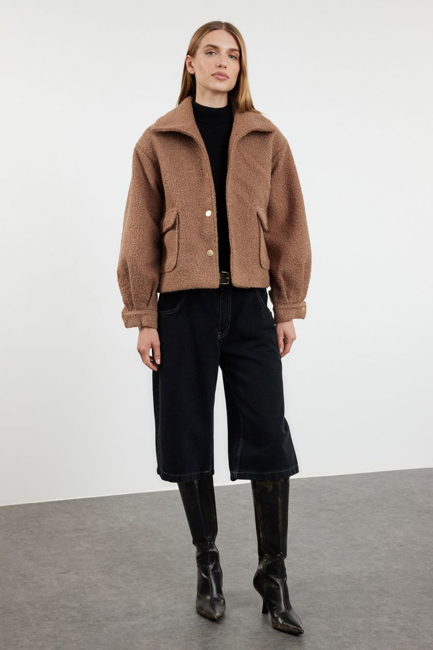 Trendyol Mink Regular Fit Boucle Jacket Coat