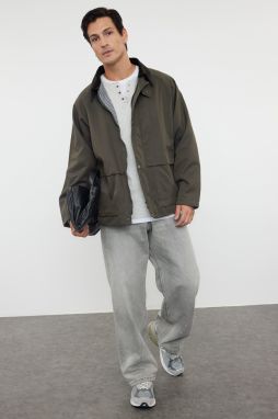 Trendyol Khaki Regular Fit Velvet Collar Detailed Coat