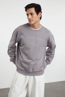 Trendyol Gray Oversize/Wide Cut City Embroidered Sweatshirt