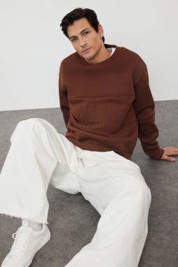 Trendyol Brown Oversize/Wide Cut Text Embroidered Sweatshirt