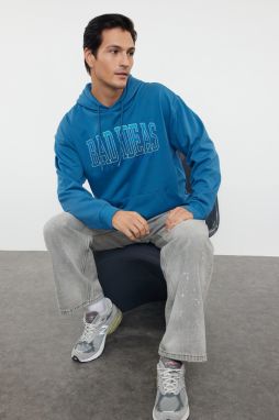 Trendyol Saks Oversize/Wide Cut Text Printed and Embroidered Sweatshirt