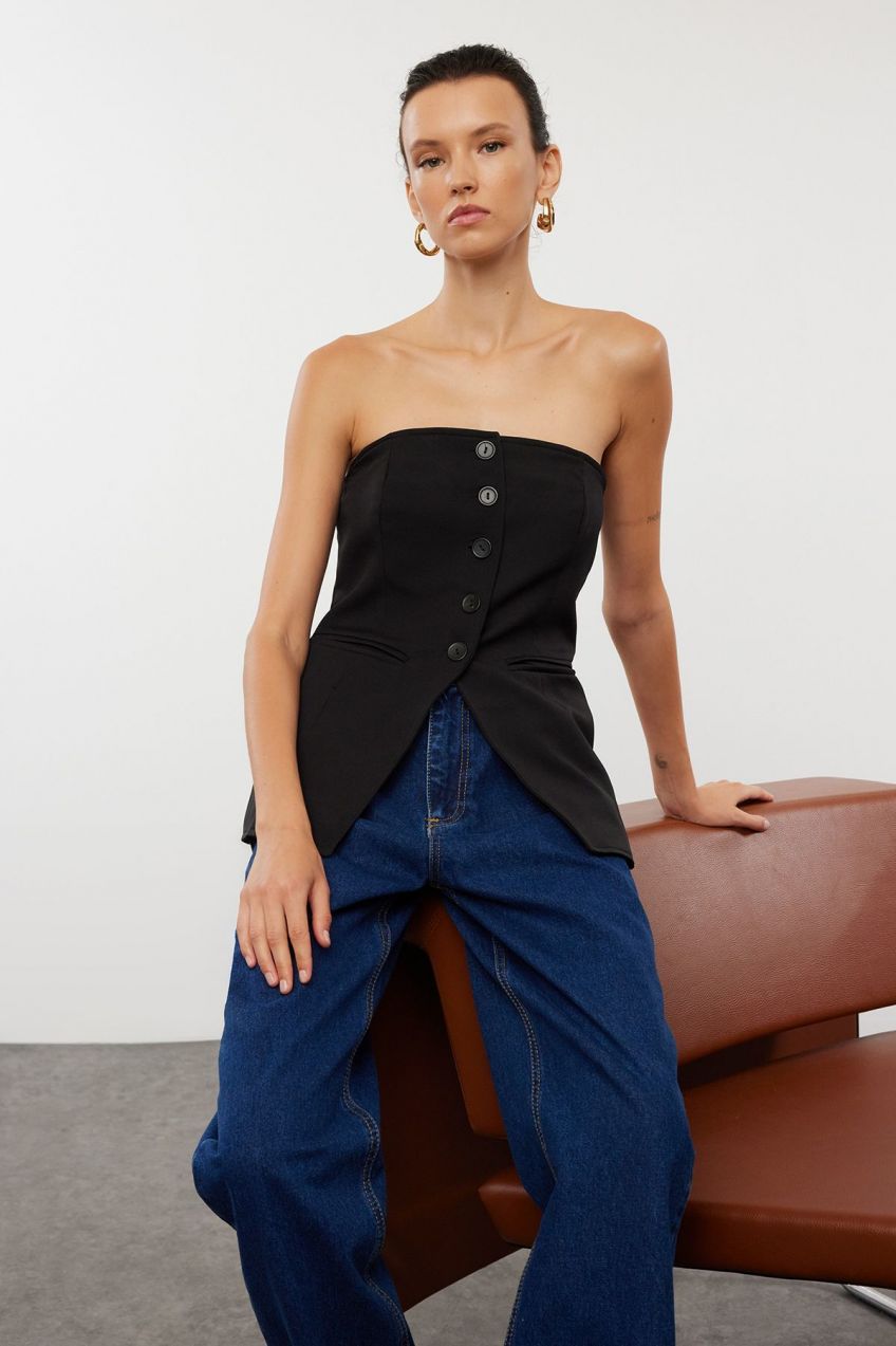 Trendyol Black Strapless Vest Woven Blouse