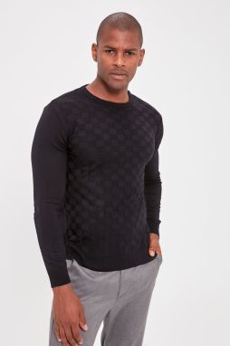 Trendyol Navy Blue Slim Crew Neck Textured Knitwear Sweater