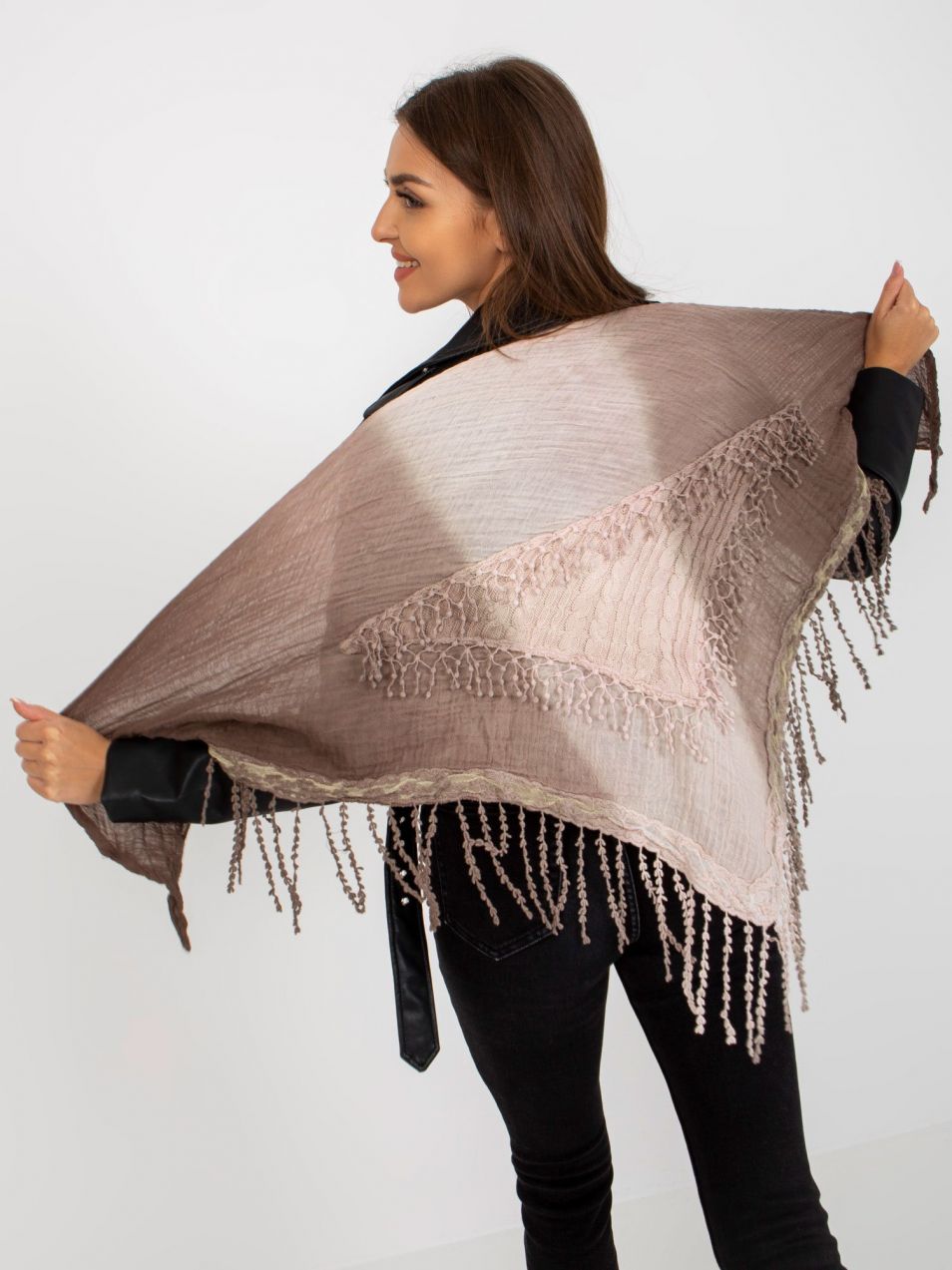 Brown muslin scarf with decorative trim