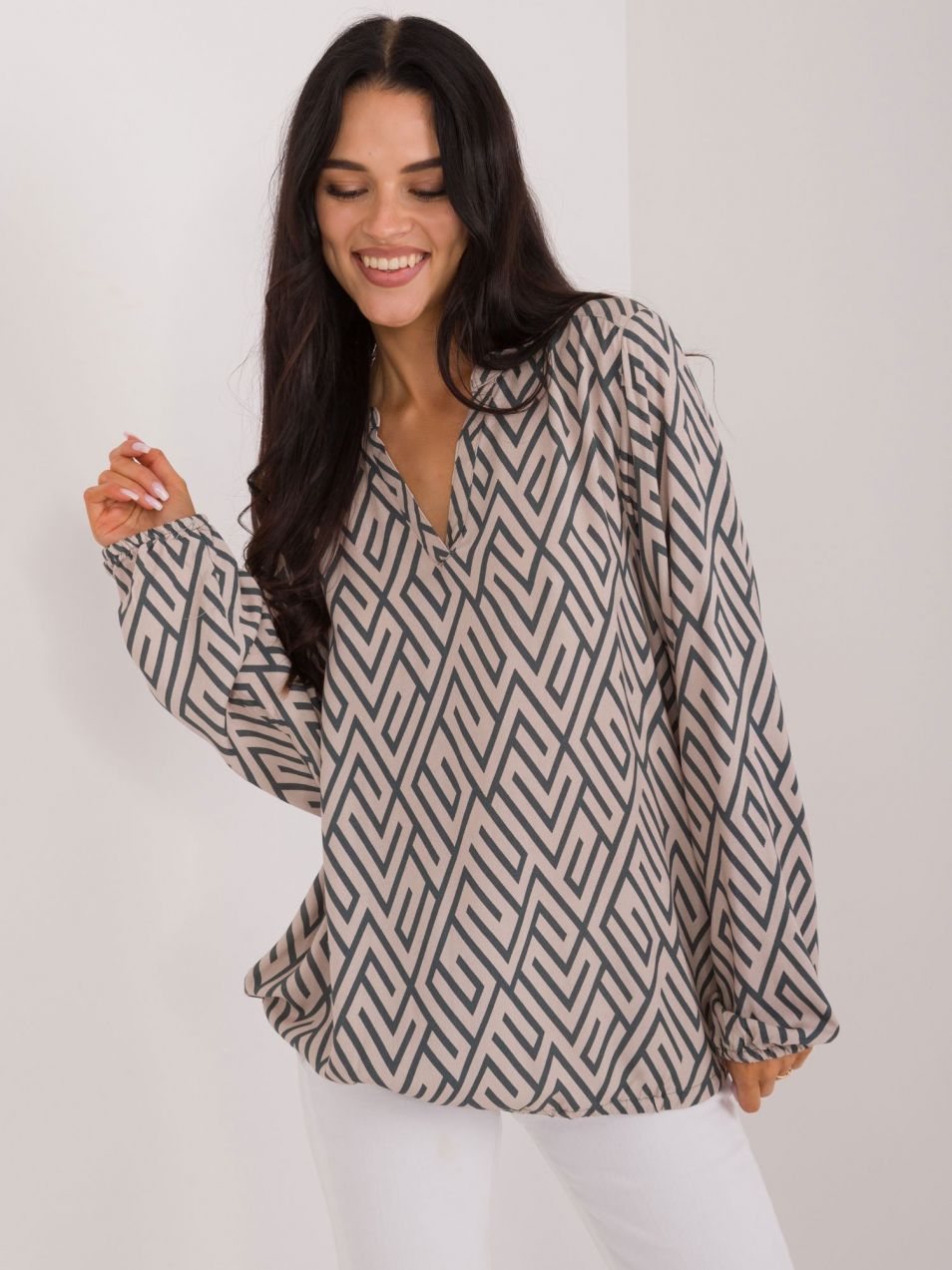Beige blouse with geometric pattern SUBLEVEL
