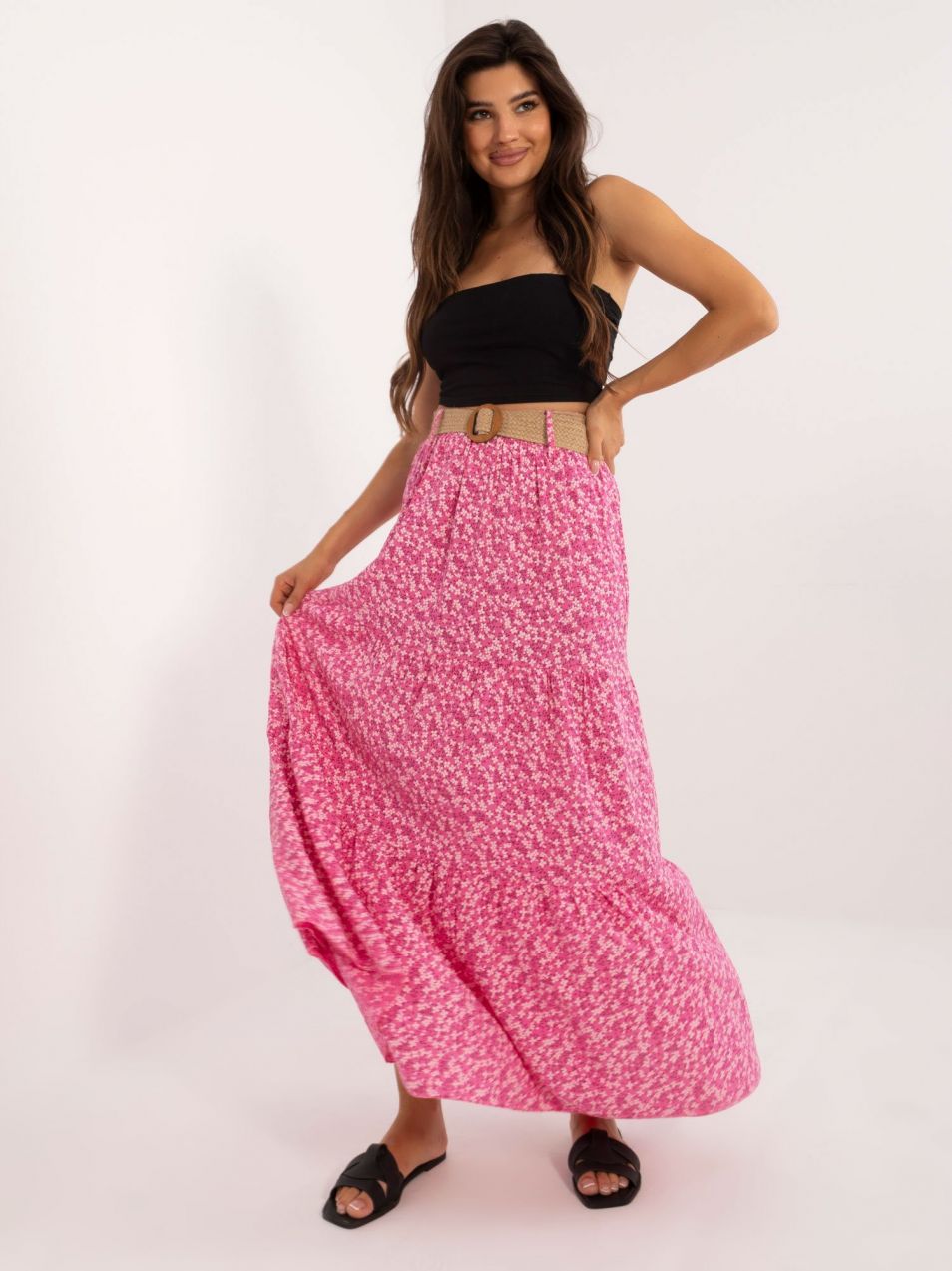 Pink maxi skirt with ruffles