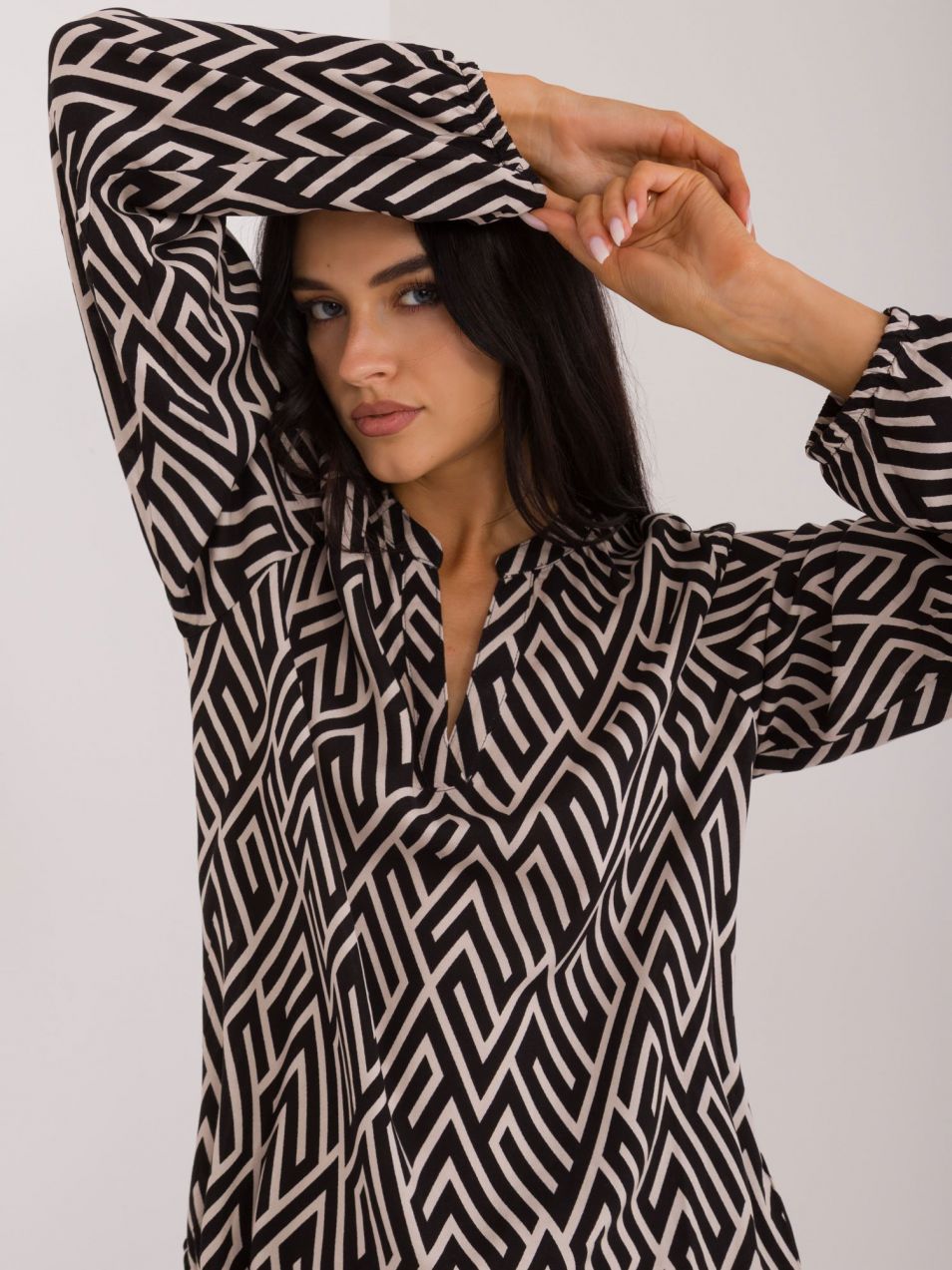 Black viscose blouse with SUBLEVEL patterns