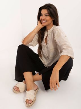 Beige oversize shirt with 3/4 sleeves