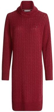 Tommy Hilfiger Šaty - SOFTWOOL CABLE ROLL-NK DRESS červené