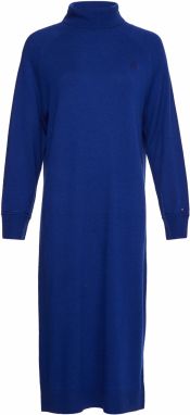 Tommy Hilfiger Šaty - WOOL CASH ROLL NK SW modré