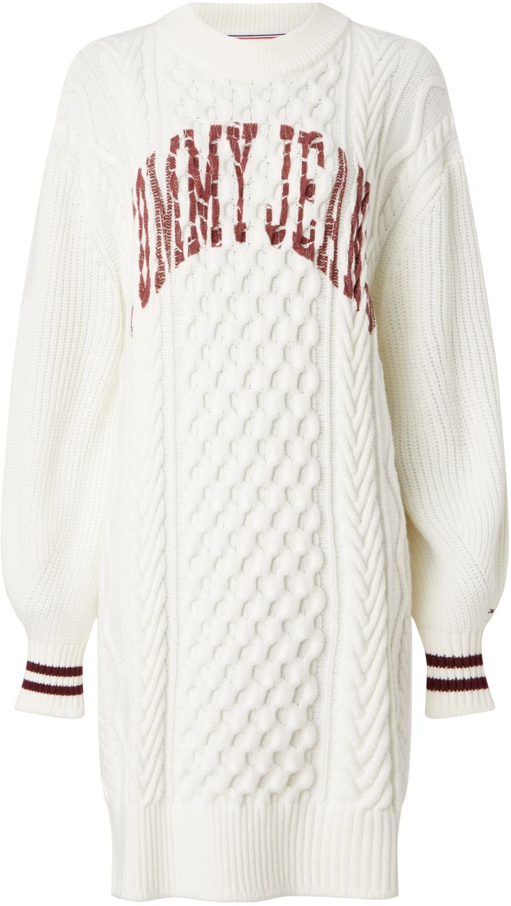 Tommy Jeans Šaty - TJW COLLEGE CABLE SW biele