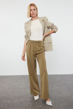 Trendyol Light Khaki Belt Detailed Straight Cut Woven Trousers