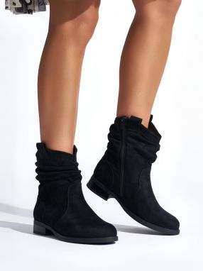 Shelvt Black suede ruffled ankle boots