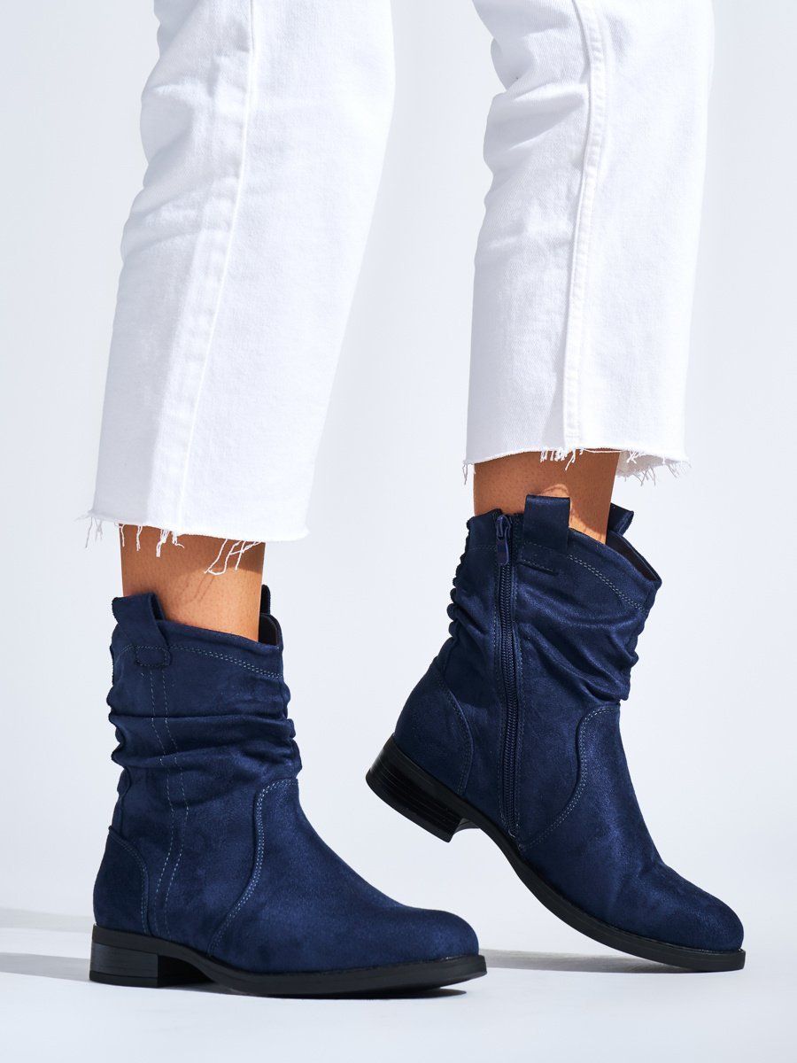 Shelvt Suede navy flat ankle boots