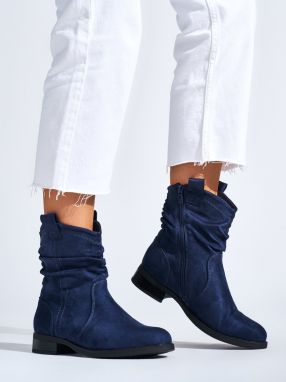 Shelvt Suede navy flat ankle boots