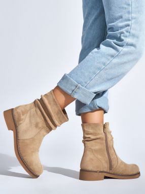 Shelvt Suede beige women's ankle boots