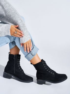 Shelvt Women's black lace-up ankle boots with low heels